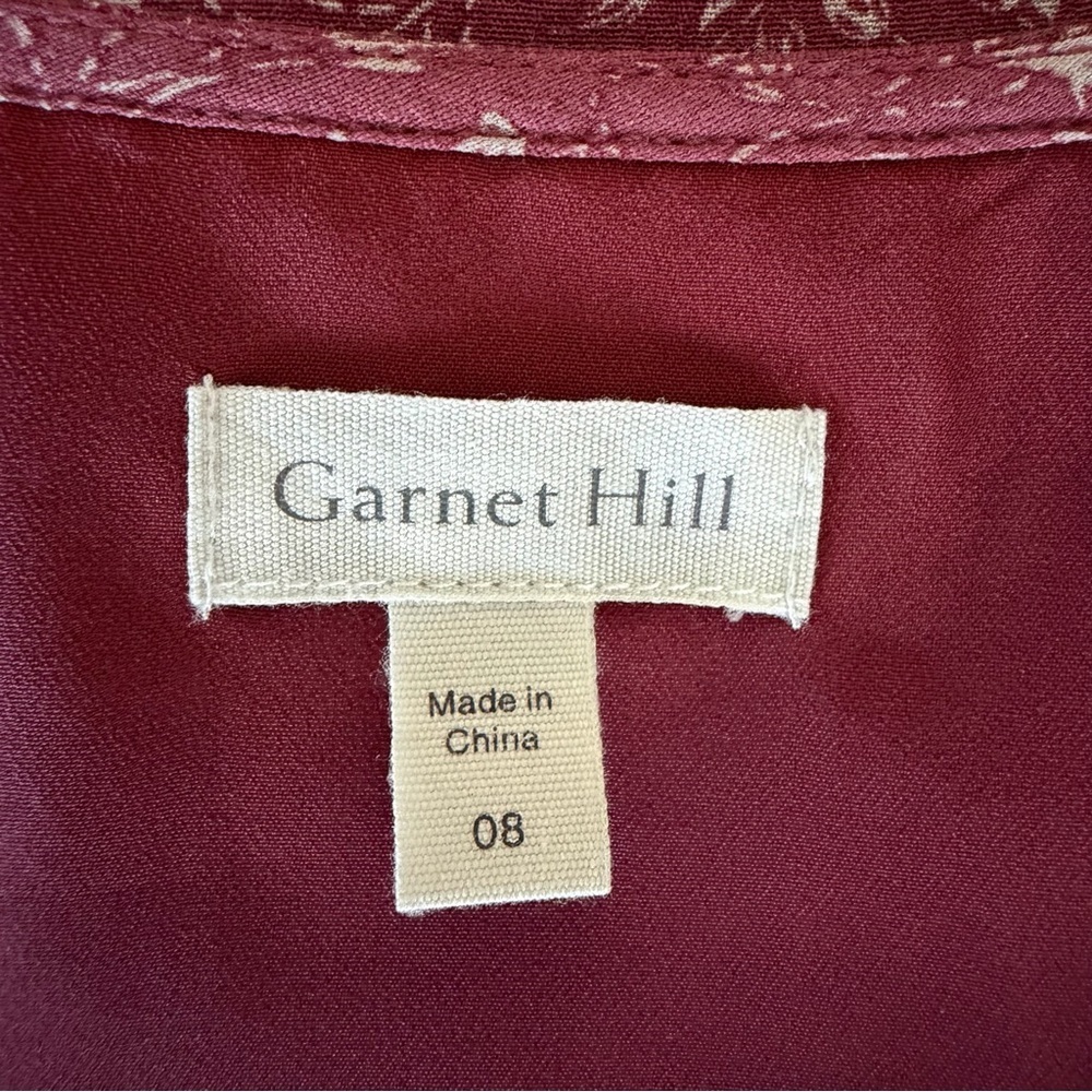 Garnet Hill Burgundy Floral V-Neck Babydoll Midi Dress Size 8 - Picture 11 of 14